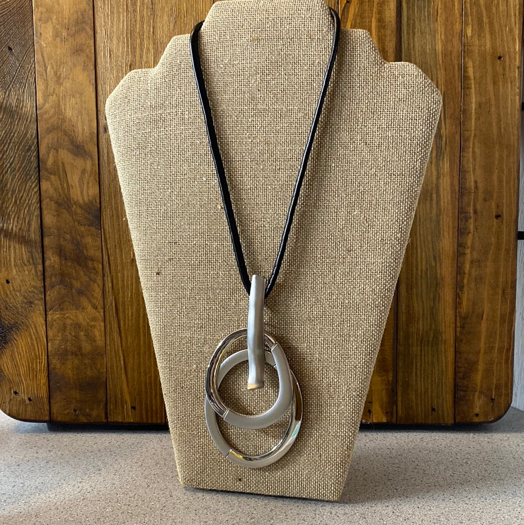 MK-Bold Silver and Leather Necklace (Gina B's)